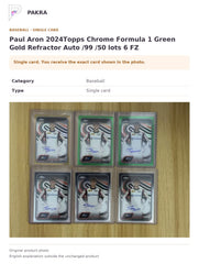 Item details and original photo for Paul Aron 2024Topps Chrome Formula 1 Green Gold Refractor Auto /99 /50 lots 6 FZ.