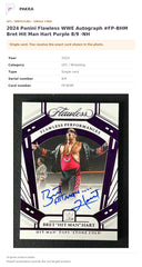 Item details and original photo for 2024 Panini Flawless WWE Autograph #FP-BHM Bret Hit Man Hart Purple 8/9 -NH.