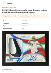 Item details and original photo for 2024-25 Panini Immaculate Logo Signatures Auto Patch Antonee Robinson 1/1 awgge.