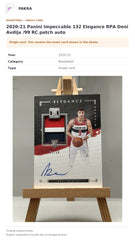 Item details and original photo for 2020-21 Panini Impeccable 132 Elegance RPA Deni Avdija /99 RC patch auto.