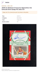 Item details and original photo for 2020-21 National Treasures Apprentice Ink Emerald Deni Avdija RC Auto 4/5.