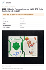 Item details and original photo for 2022-23 Panini Flawless Emerald #USA-CP3 Chris Paul Auto 5/5≈1/1USA.
