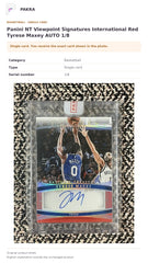 Item details and original photo for Panini NT Viewpoint Signatures International Red Tyrese Maxey AUTO 1/8.