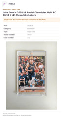 Item details and original photo for Luka Doncic 2018-19 Panini Chronicles Gold RC 10/10 #111 Mavericks Lakers.