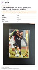 Item details and original photo for Cristiano Ronaldo 2004 Panini Sports Mega Craques #132 Man United Very New.