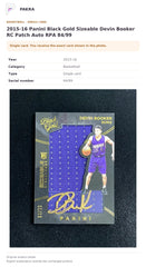 Item details and original photo for 2015-16 Panini Black Gold Sizeable Devin Booker RC Patch Auto RPA 84/99.