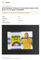 Item details and original photo for 2018 National Treasures Tremendous Logo Carlos Bacca 1/1 AC Milan COLOMBIA.