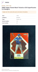 Item details and original photo for 2006 Topps Finest Mark Teixeira #35 Superfractor 1/1 Rangers.