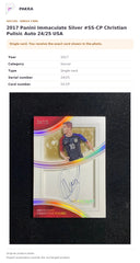 Item details and original photo for 2017 Panini Immaculate Silver #SS-CP Christian Pulisic Auto 24/25 USA.