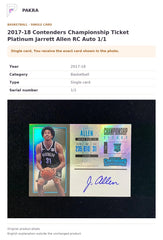 Item details and original photo for 2017-18 Contenders Championship Ticket Platinum Jarrett Allen RC Auto 1/1.