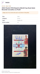 Item details and original photo for 2022 Panini FIFA Road to World Cup Dual Auto Ricardo Carvalho 1/1 PLAT.