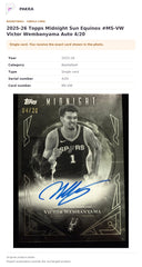 Item details and original photo for 2025-26 Topps Midnight Sun Equinox #MS-VW Victor Wembanyama Auto 4/20.