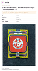 Item details and original photo for 2026 Panini Prizm FIFA World Cup Team Badges Tunisia 09/10 gold #42.
