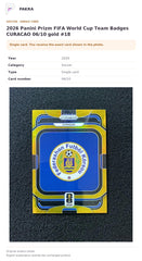 Item details and original photo for 2026 Panini Prizm FIFA World Cup Team Badges CURACAO 06/10 gold #18.