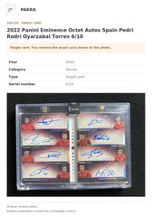 Item details and original photo for 2022 Panini Eminence Octet Autos Spain Pedri Rodri Oyarzabal Torres 6/10.