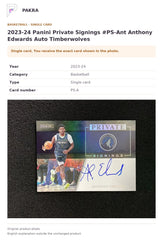 Item details and original photo for 2023-24 Panini Private Signings #PS-Ant Anthony Edwards Auto Timberwolves.
