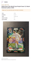 Item details and original photo for 2026 Prizm Fifa World Cup Ferjani Sassi 1/1 black Celestial Lattice #425.