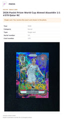 Item details and original photo for 2026 Panini Prizm World Cup Ahmed Alaaeldin 1/1 #379 Qatar RC.