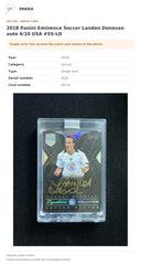 Item details and original photo for 2018 Panini Eminence Soccer Landon Donovan auto 4/10 USA #SS-LD.