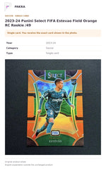 Item details and original photo for 2023-24 Panini Select FIFA Estevao Field Orange RC Rookie /49.