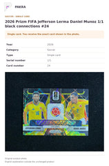 Item details and original photo for 2026 Prizm FIFA Jefferson Lerma Daniel Munoz 1/1 black connections #24.