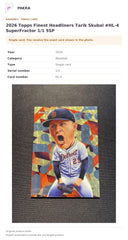 Item details and original photo for 2026 Topps Finest Headliners Tarik Skubal #HL-4 SuperFractor 1/1 SSP.