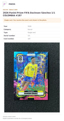 Item details and original photo for 2026 Panini Prizm FIFA Davinson Sánchez 1/1 COLOMBIA #187.