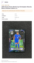 Item details and original photo for 2026 Panini Prizm World Cup Christopher Nkunku Black Celestial Lattice 1/1.