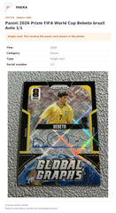 Item details and original photo for Panini 2026 Prizm FIFA World Cup Bebeto brazil Auto 1/1.