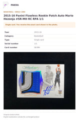 Item details and original photo for 2015-16 Panini Flawless Rookie Patch Auto Mario Hezonja #SR-MH RC RPA 1/1.