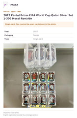 Item details and original photo for 2022 Panini Prizm FIFA World Cup Qatar Silver Set 1-300 Messi Ronaldo.