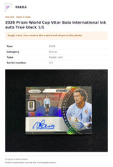 Item details and original photo for 2026 Prizm World Cup Vitor Baia International Ink auto True black 1/1.