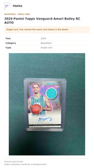 Item details and original photo for 2024 Panini Topps Vanguard Amari Bailey RC AUTO.