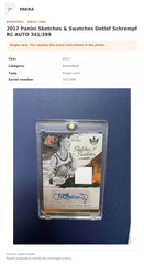 Item details and original photo for 2017 Panini Sketches & Swatches Detlef Schrempf RC AUTO 341/399.