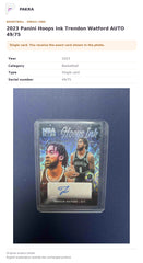 Item details and original photo for 2023 Panini Hoops Ink Trendon Watford AUTO 49/75.