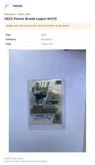 Item details and original photo for 2022 Panini Brook Lopez AUTO.