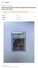 Item details and original photo for 2023 Panini Mosaic Rookie Autographs Mouhamed Gueye RC AUTO.