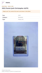 Item details and original photo for 2022 Panini Josh Christopher AUTO.