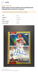 Item details and original photo for 2026 Topps Chrome Rookie Auto JJ Wetherholt #RA-JJW Gold 31/50 RC Cardinals.