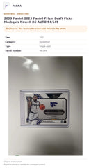 Item details and original photo for 2023 Panini 2023 Panini Prizm Draft Picks Markquis Nowell RC AUTO 94/149.