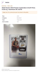 Item details and original photo for 2016 Panini 2016 Panini Contenders Draft Picks #154 A.J. Hammons RC AUTO.