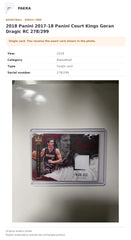 Item details and original photo for 2018 Panini 2017-18 Panini Court Kings Goran Dragic RC 278/299.