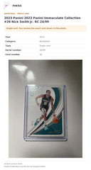 Item details and original photo for 2023 Panini 2023 Panini Immaculate Collection #26 Nick Smith Jr. RC 24/99.