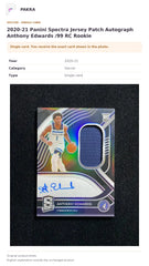 Item details and original photo for 2020-21 Panini Spectra Jersey Patch Autograph Anthony Edwards /99 RC Rookie.