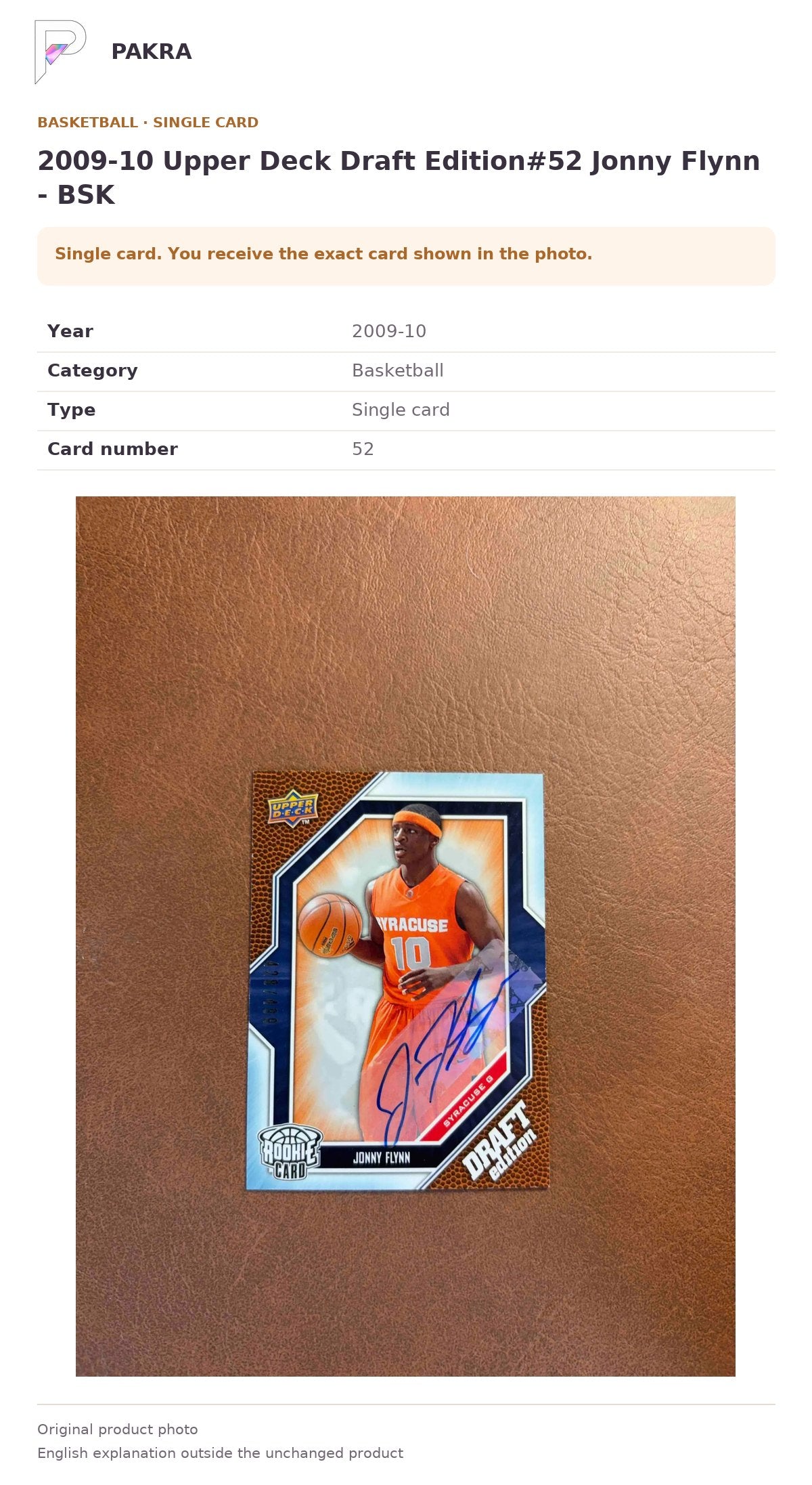 Item details and original photo for 2009-10 Upper Deck Draft Edition#52 Jonny Flynn - BSK.