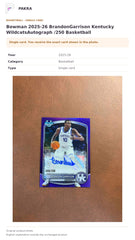 Item details and original photo for Bowman 2025-26 BrandonGarrison Kentucky WildcatsAutograph /250 Basketball.
