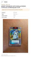 Item details and original photo for JEREMY SOCHAN RC AUTO 2023Leaf ROOKIE Continuum 47/66Autograph #128.