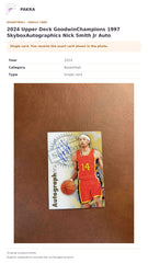 Item details and original photo for 2024 Upper Deck GoodwinChampions 1997 SkyboxAutographics Nick Smith Jr Auto.