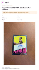 Item details and original photo for Topps Chrome 2024 NBA: KrisMurray Auto Portland.