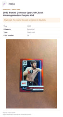 Item details and original photo for 2023 Panini Donruss Optic UFCSaid Nurmagomedov Purple #94.